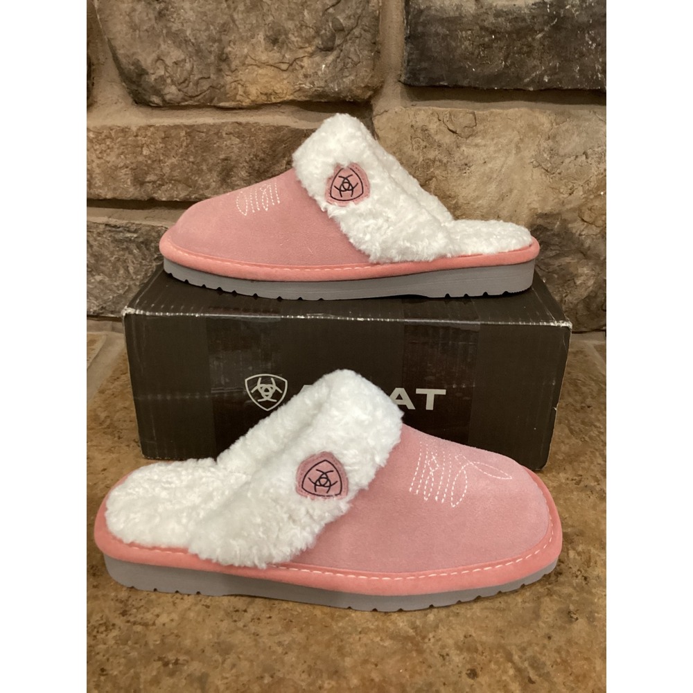 Ariat Jackie Square Toe Pink Suede Western Slippers Womens 8 2829-650 New